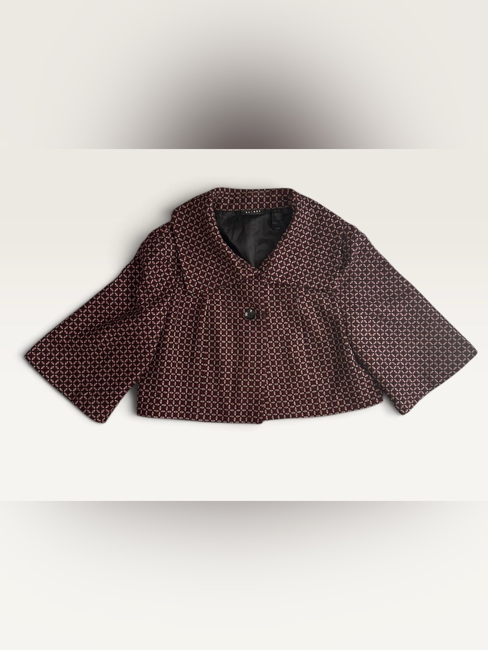 Axcess Liz Claiborne Wool Blend Cropped Swing Jacket Black Burgundy XL - Picture 2 of 7